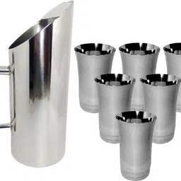 Plain Design Combo of 1.5 Litre Stainless Steel water jug with Lid and 6 Glasses Jug Glass Set-image-24