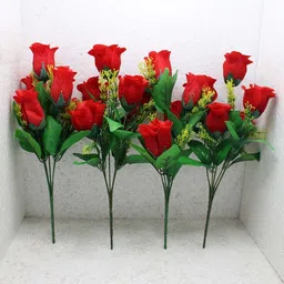 TFH Artificial Flower Bunch For Home Balcony Garden Decoration Pack Of-4 Multicolor Rose Artificial Flower-image-4