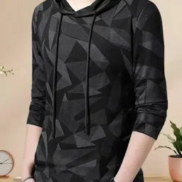 bell paper Women Printed V Neck Cotton Blend Grey T-Shirt-picture-24