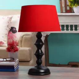 Red Fabric Shade Table Lamp with Black Base by BrightDaisy image 2