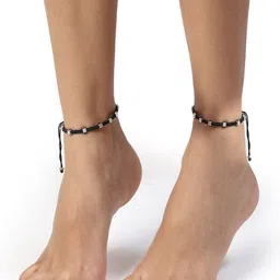 NVR Women Set of 2 brass-plated silver beaded anklets-picture-21
