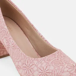 Mast & Harbour Pink Textured Round Toe Block Heels image 2
