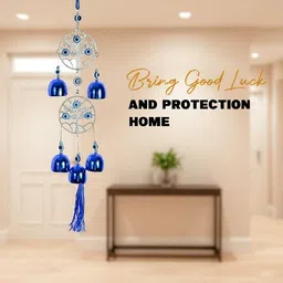 global reach Dual Tree Evil Eye Wind Chime for Protection & Good Luck Showpiece in your Home Steel Windchime image 4