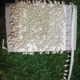 divara DIVARACream hanging pearl Lace 4080(pack of 8meter) With Beautiful design, used in saree, suit , and many more purpose. Lace Reel image 3