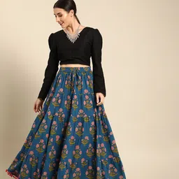 varanga Women Floral Print Flared Blue Skirt image 2