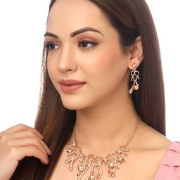 Yellow Chimes Rose Gold-Plated Pearl Studded Jewellery Set-picture-35