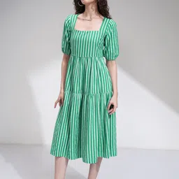 tokyo talkies Women Fit and Flare Green Midi/Calf Length Dress image 4