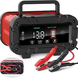 elephantboat Smart Battery Charger 10A 12V 24V with LCD Display Repair Mode Digital Battery Tester image 1