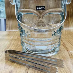 binzo 1.5 L Glass Glass Skull Shape Ice Bucket with Stainless Steel Handle & Tong Ice Bucket image 2