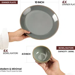 the white space living Pack of 8 Ceramic 'Olive Green' Handcrafted Stoneware Reactive Glaze Ceramic Dinner Set Dinner Set image 2