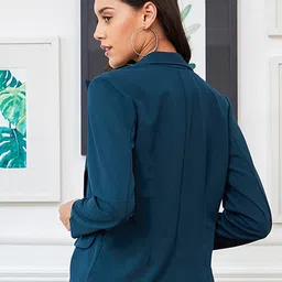 athena Women Solid Tuxedo Style Formal Blazer image 2