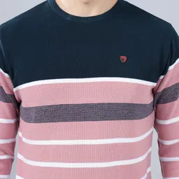 cantabil Men Striped Round Neck Pink Sweater image 4