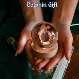 crecklos 3D dolphine heart Crystal Ball Night Light,2.4 inch Glass Ball Night Lamp Table Lamp image 2