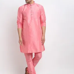 kaifoo Men Pure Silk Kurta Churidar Ethnic Jacket Set image 4