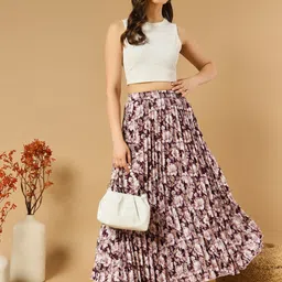 zwerlon Women Floral Print Flared Purple Skirt image 5