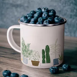 gathari Plants Enamel Printed White 350ml Stainless Steel Coffee Mug image 4