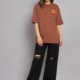 Imsa Moda Typography Printed Drop-Shoulder Sleeves Cotton Oversized T-shirt image 3