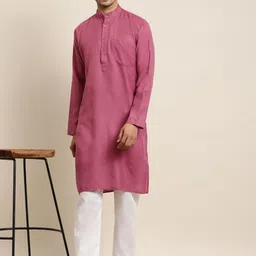 Anug by SOJANYA Men Dark Coral Mandarin Collar Kurta image 4