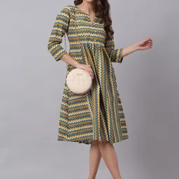KALINI Women Multicoloured Geometric Striped Keyhole Neck Flared Sleeves Quirky Anarkali Kurta image 3