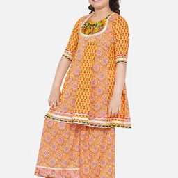 Little Bansi Girls Yellow Ethnic Motifs Printed A-line Kurta with Sharara & Dupatta image 2