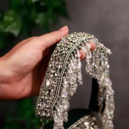 THE TAN CLAN Green Embellished Clutch Bag with Detachable Handle image 5