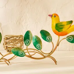 Home Centre Corsica Green & Yellow Textured Iron Bird Nest T-Light Holder image 5