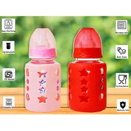 The Little Lookers Set Of 2 Pink & Red Borosilicate Feeding Bottle With Anti Colic Nipple image 4