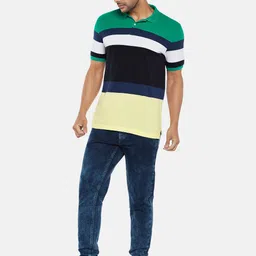 BYFORD by Pantaloons Men Green & Yellow Colourblocked Polo Collar Slim Fit T-shirt image 4