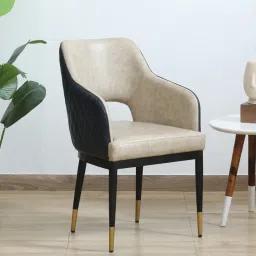 casacraft from pepperfry Jordi Arm Chair In Cream And Dark Grey Leatherette With Black Powder Coated Base image 1