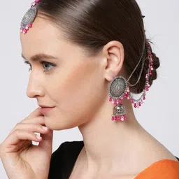 Sangria Silver-Toned & Pink Silver-Plated Beaded Jewellery Set-picture-30
