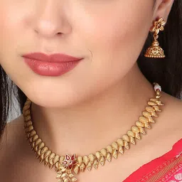 Adwitiya Collection 24 CT Gold-Plated Flower & Stone Studded & Beaded Jewellery Set-picture-18
