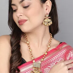 Adwitiya Collection Gold-Plated Stone-Studded & Beaded Jewellery Set-image-33