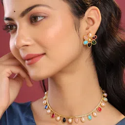 THE AAB STUDIO Gold-Plated Stone-Studded Jewellery Set image 4