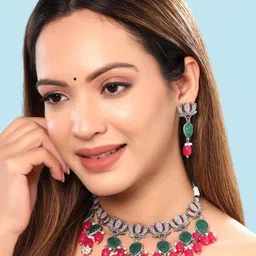 Yellow Chimes Silver-Plated Stone-Studded and beaded Jewellery Set image 5