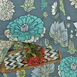 Aurave Grey & Blue Floral 210 TC Microfiber King Bedsheet With 2 Pillow Covers image 5