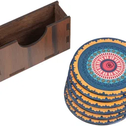 flipkart smartbuy Round Reversible Wood Coaster Set image 4
