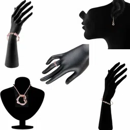 om jewells Rose Gold Jewellery Combo of 2 Adjustable Link Bracelets, 2 Crystal Pendant Necklace with Infinity Dangling Earrings and Adjustable Ring for Girls and Women Crystal Alloy Pendant image 2