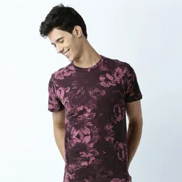 huetrap Men Graphic Print Round Neck Cotton Blend Maroon T-Shirt-picture-26