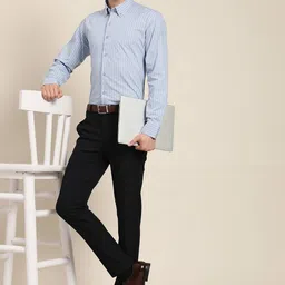 Hancock Comfort Plus Size Vertical Stripes Button-Down Collar Cotton Formal Shirt image 5