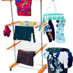 favour Steel Floor Cloth Dryer Stand Heavy Movable Stainless Steel Single Pole 3 Tier Cloth Rack , Drying Rack V-116 image 3