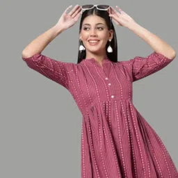 rangrasiya Women A-line Maroon Midi/Calf Length Dress-picture-17