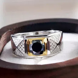 zarkan Hallmarked Two Tone Silver Ring With Black Diamond For Men Silver Zircon Rhodium Plated Ring-picture-20