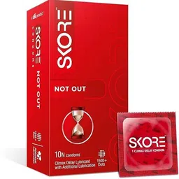 skore not out Condoms – 10s (Pack of 4) | Extra Time with Lubrication & Benzocaine Condom image 2