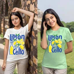 lecowar Women Graphic Print Round Neck Polyester White, Green T-Shirt-picture-20