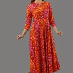jaipur pink suit Women Fit and Flare Orange Midi/Calf Length Dress image 4