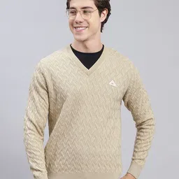 monte carlo Men Self Design V Neck Brown Sweater-picture-25