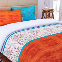 sej by nisha gupta Orange Floral 220 TC Cotton King Sized Bed Sheets with 2 Pillow Covers image 1
