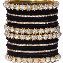 mamon creations Metal, Fabric, Alloy Crystal Gold-plated Bangle Set image 2