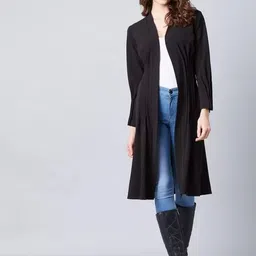 Women Longline Full Sleeve Black Shrug-image-4