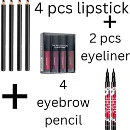 swenky cosmatic combo 4 pcs lipstick with 2 pcs eyeliner with 4 pcs eyebrow pencil-picture-30
